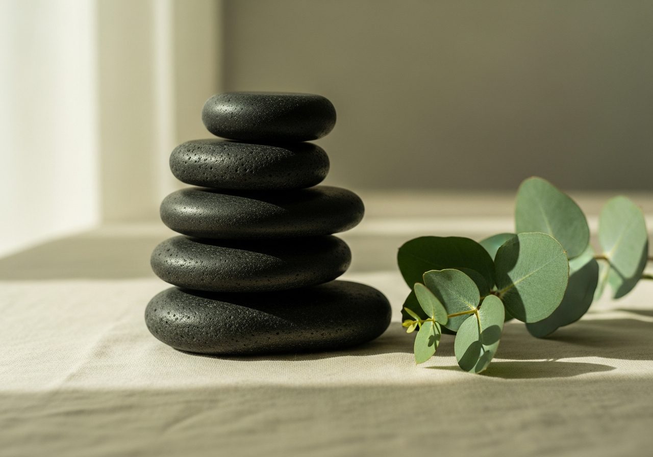Warme basaltstenen gereed voor een Hotstone-behandeling bij Li Yan Massage & Wellness in Gouda
